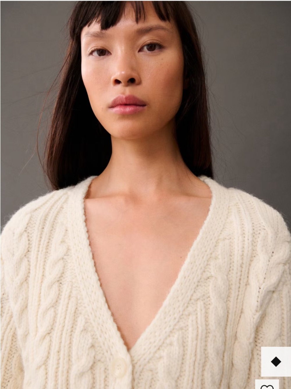 Mango Cable Knit Cropped Cardigan Ecru Button Front Size M - Picture 3 of 8